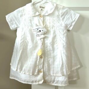 VTG Babymini Par Catamini Kitty Cat Dress w Balloons Solid White 9 Mos.